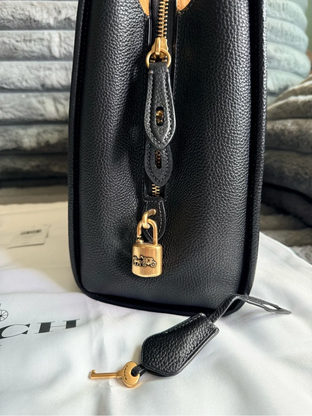 Coach Black Leather Laptop Tote with Gold Hardware